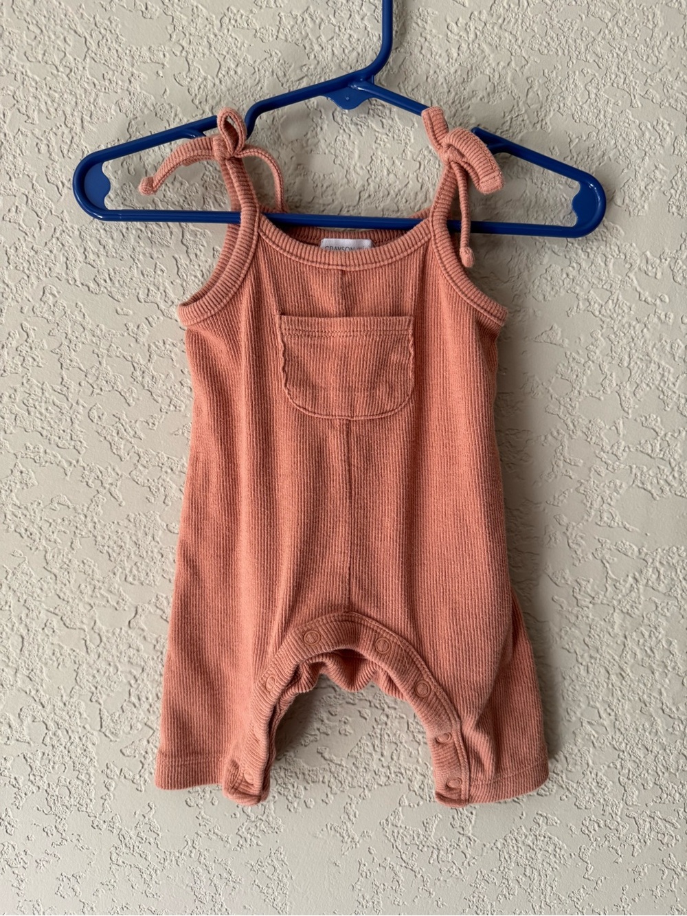 Grayson Mini Salmon Tie-Shoulder Ribbed Romper